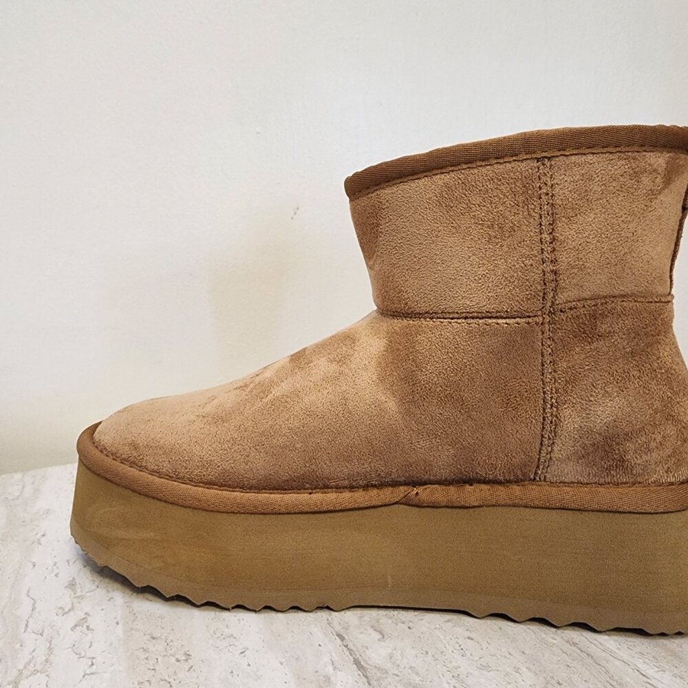 Steve Madden Crue Platform Cozy Booties Chestnut- B041 - Picture 5 of 9